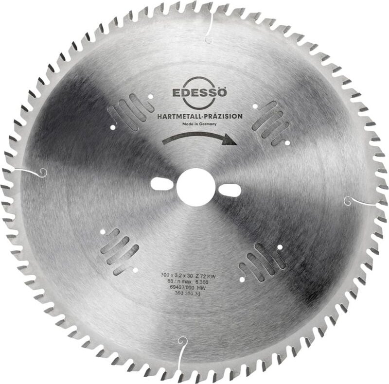 EDESSÖ Kreissägeblatt Präzision Aufteilschnitte KW, HW 300x3,2/2,2x30 Z=72 KW