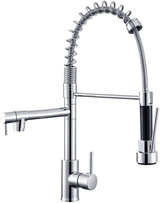 Küchenarmatur Wasserhahn Küche mit Spiralfeder, 360° drehbare Spültischarmaturen Einhebel Mischbatterie mit Zwei Auslauf...