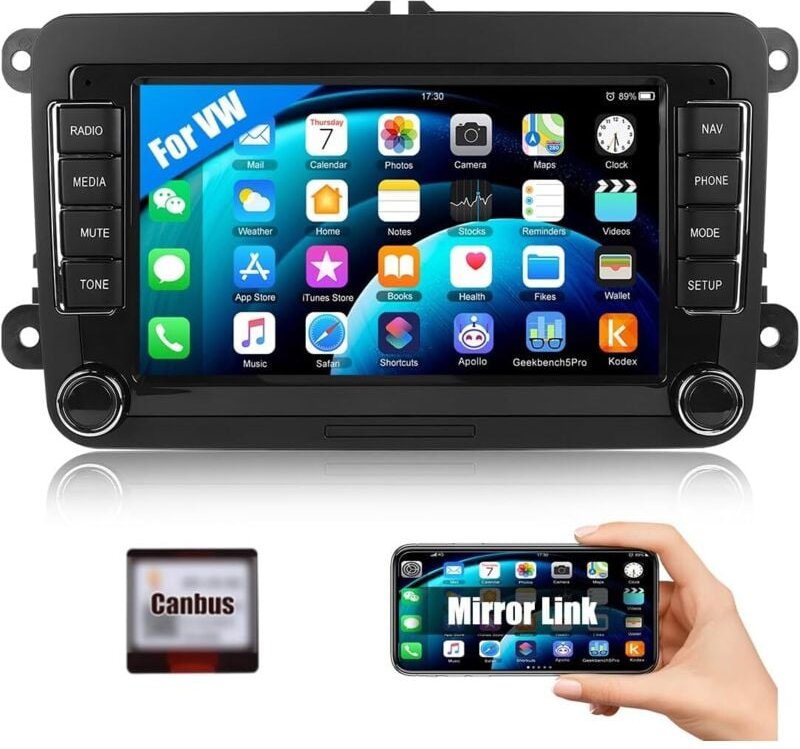 1+32G Android 13 Autoradio mit Navi für VW Golf 5 Polo Skoda, 7 Zoll Bildschirm mit GPS/WiFi/Bluetooth/USB/FM/RDS/EQ/Len...