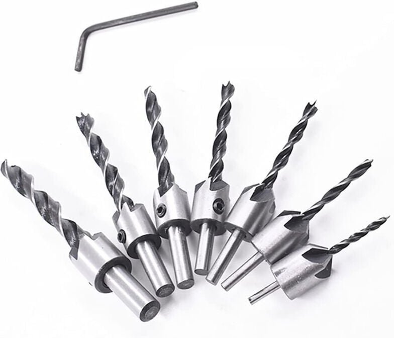 8-teiliger Holzbohrer mit Senker, Senkerbohrer-Set, Holzspiralbohrer-Reibahle-Schlitz mit Loch, für Holzbearbeitung, Boh...