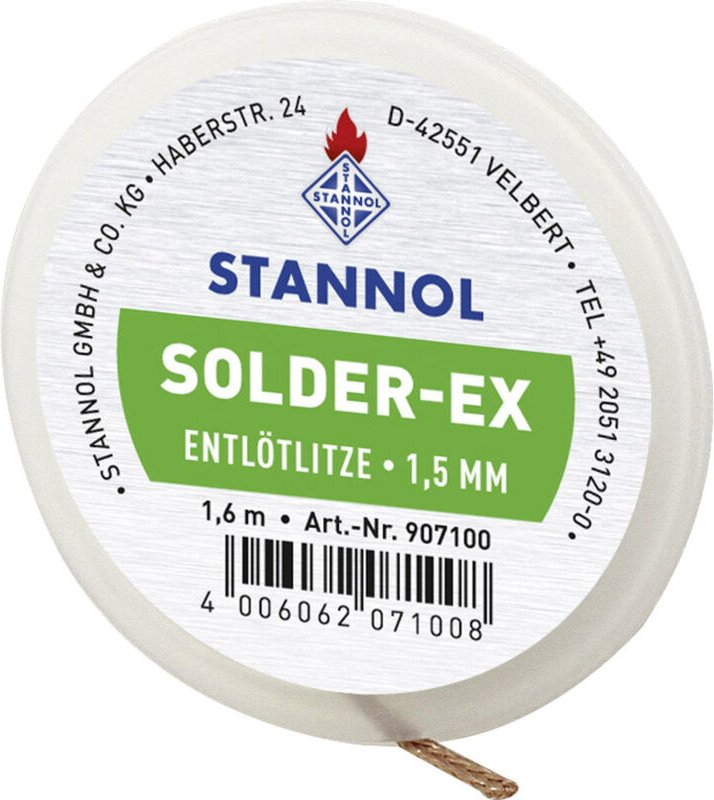 Stannol - Solder Ex Entlötlitze Länge 1.6 m Breite 1.5 mm Flussmittel getränkt