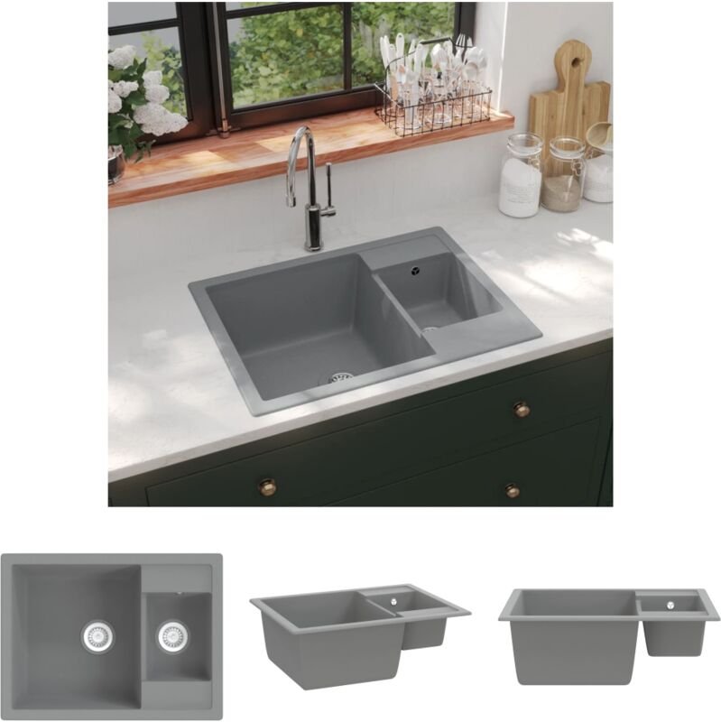 The Living Store - Küchenspüle mit Überlauf Doppelbecken Grau Granit - Küchenspülen & Spülbecken - Grau