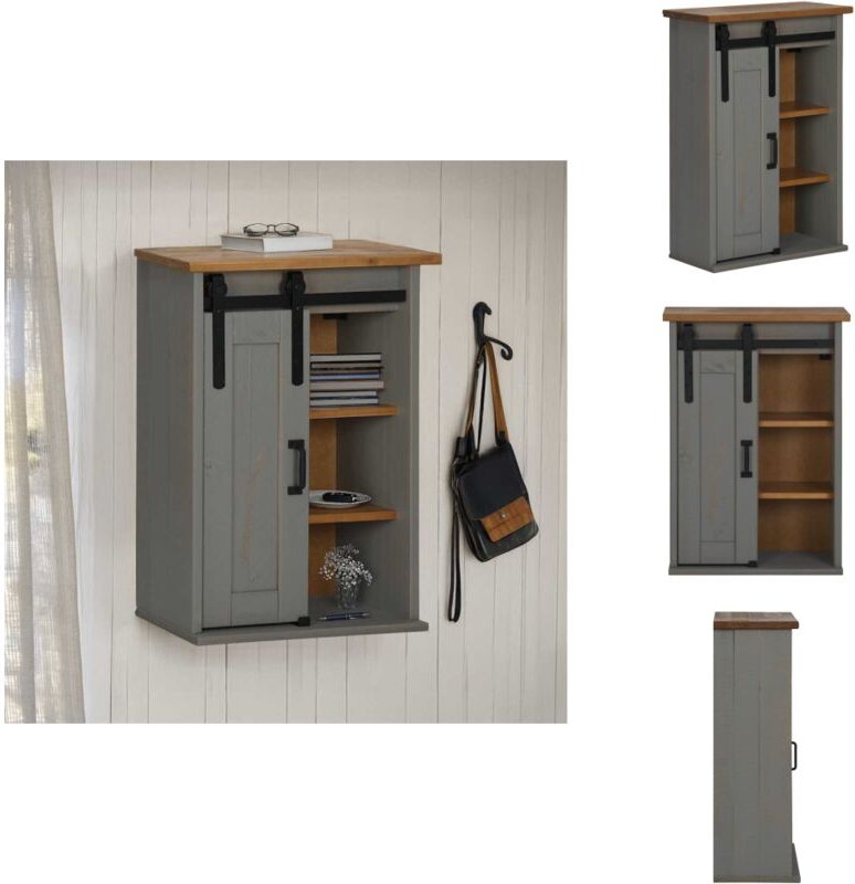 Hängeschrank halden mit Schiebetür Grau 49x22,5x70 cm Kiefer - Hängeschrank - Hängeschränke - Wandschrank - Schrank