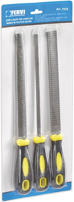 Set 3 Holzfeilen 200 mm mit Kunststoffgriff Fervi 0519