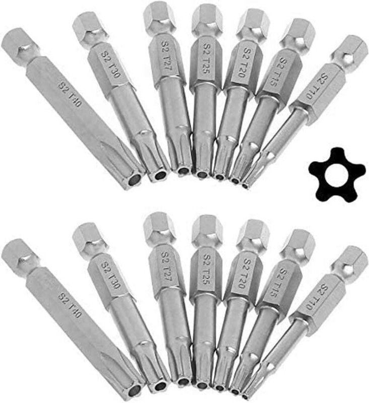 2er-Set, 7-teilig, Sechskantschaft, Torx-Stern, 5-Punkt-Schraubendreher-Bits, T10–T40, magnetische Sicherheit, manipulat...