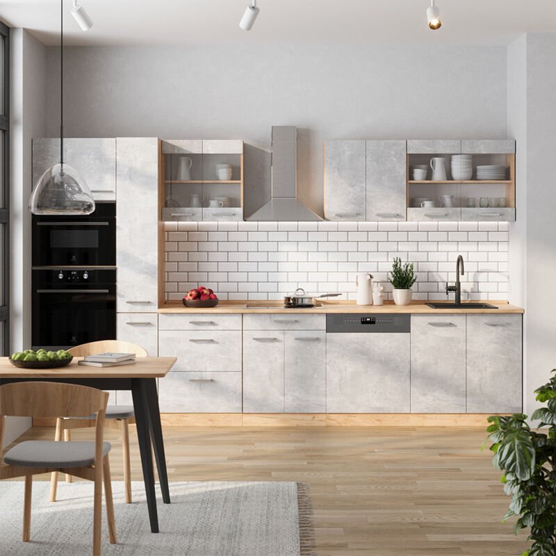 Thumbnail - Vicco - Küchenzeile R-Line, Beton/Goldkraft Eiche, 350 cm , ap Anthrazit