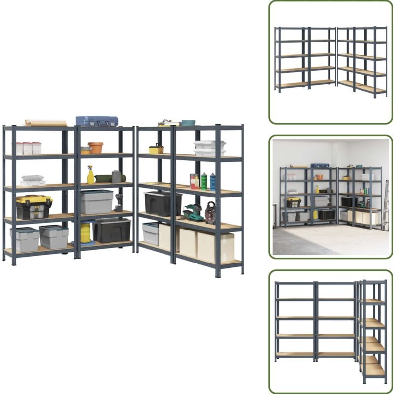 VidaXL Lagerregale mit 5 Böden 4 Stk. Anthrazit Stahl & Holzwerkstoff