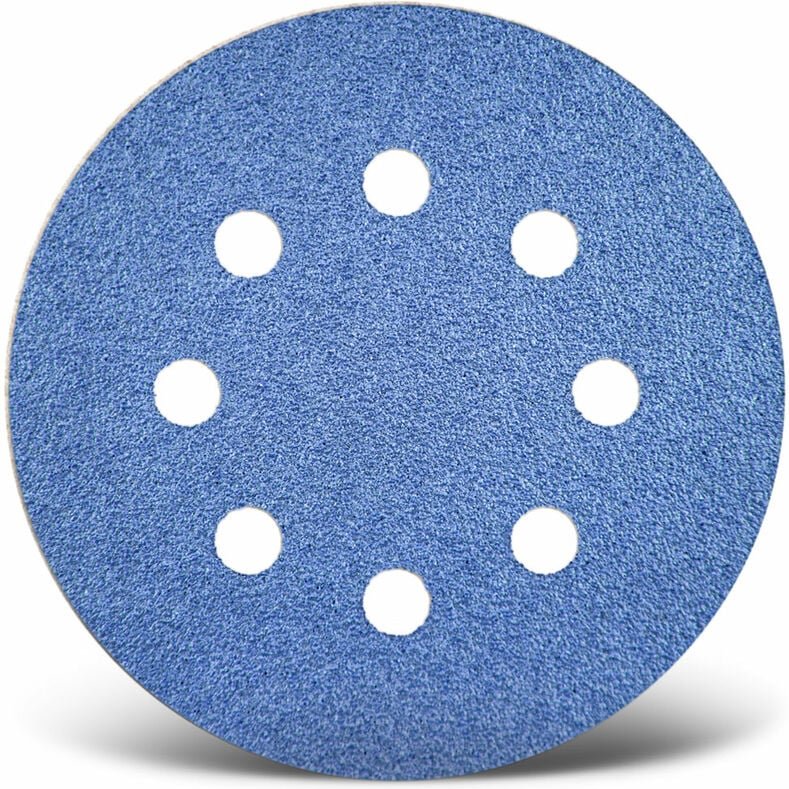 Blue Klett-Schleifscheiben, 125 mm, 8-Loch, f. Exzenterschleifer, Zirkonkorund (25 Stk.) K120 - Menzer