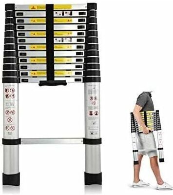 3,8M Teleskopleiter Aluleiter Klappleiter Ausziehleiter Stehleiter Rutschfester, Teleskop-Design, aus hochwertigem Alumi...