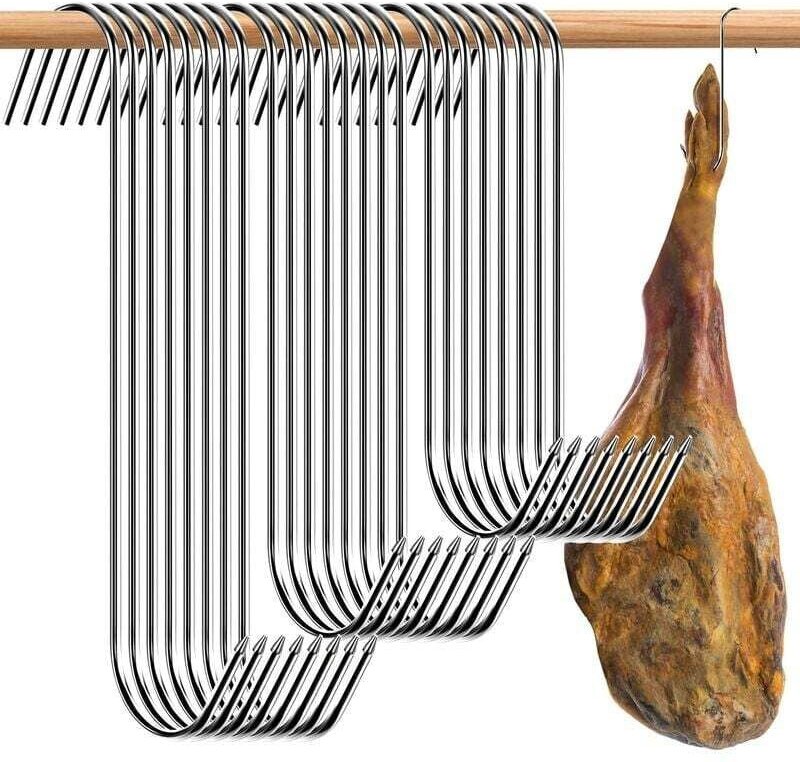 30 Stück Fleischerhaken, silberne Aufhängehaken, Edelstahlhaken zum Grillen von Fisch und Fleisch, Tragkraft 8-10kg (18c...