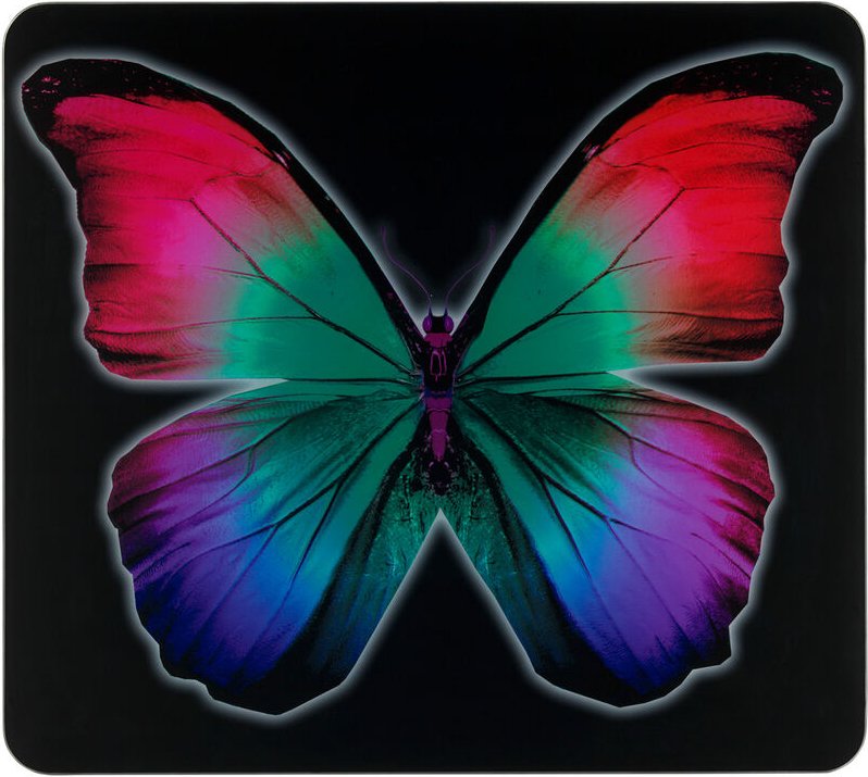 Maximex Multi-Platte Butterfly by Night, Schneidbrett, Grau, Gehärtetes Glas mehrfarbig, Silikon transparent - grau