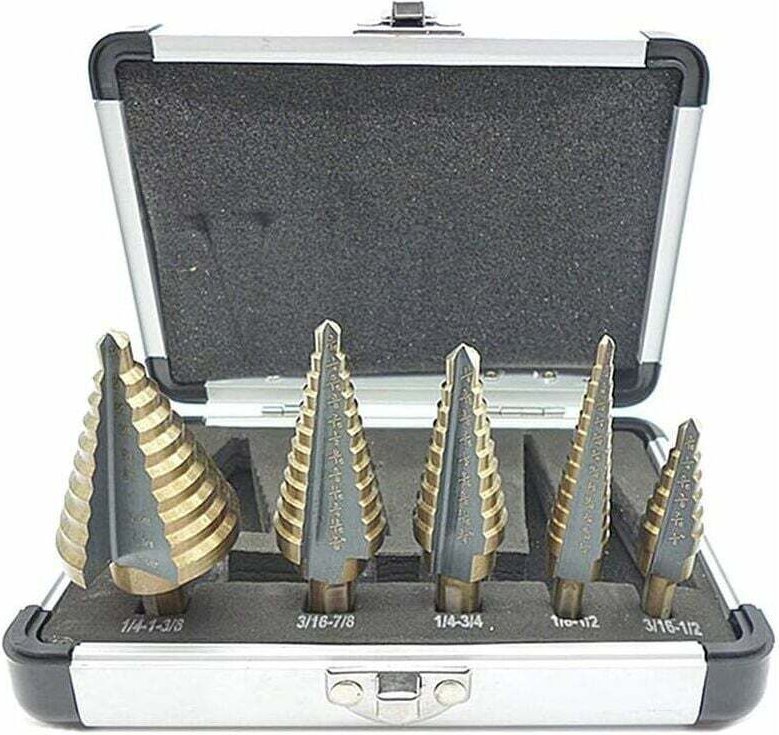 5-teiliger Senkerbohrer, Stufenbohrer, mit professionellem Aluminiumgehäuse, Sechskantschaft, mit automatischem Zentrier...