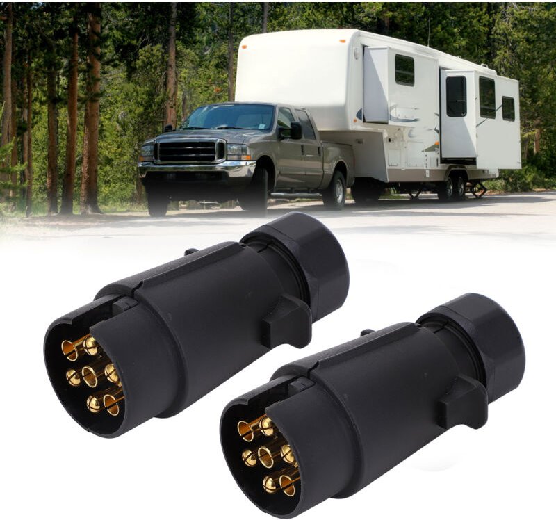 Ej.life - 7-poliger Anhängerstecker, Feste Befestigung, Zuverlässiger Runder Verkabelungsstecker für Fahrzeug, Wohnmobil...