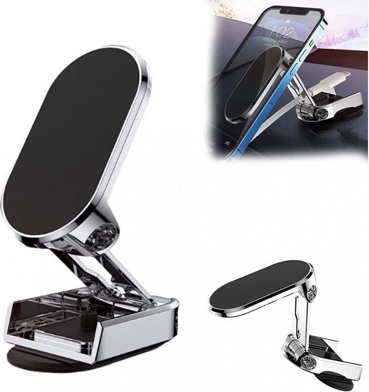Beijiyi - Faltbarer magnetischer Handyhalter aus Metall mit 360-Grad-Drehung – Silber