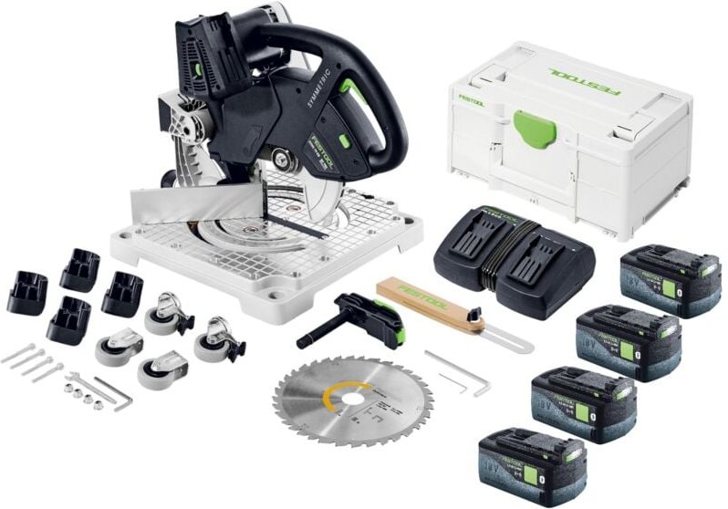 Thumbnail - Festool SYMC 70 EB-Basic SYMMETRIC Akku Leistensäge 36 V ( 2 x 18 V ) 216 mm + 4x Akku 5,0 Ah + Doppelladegerät + Systai...