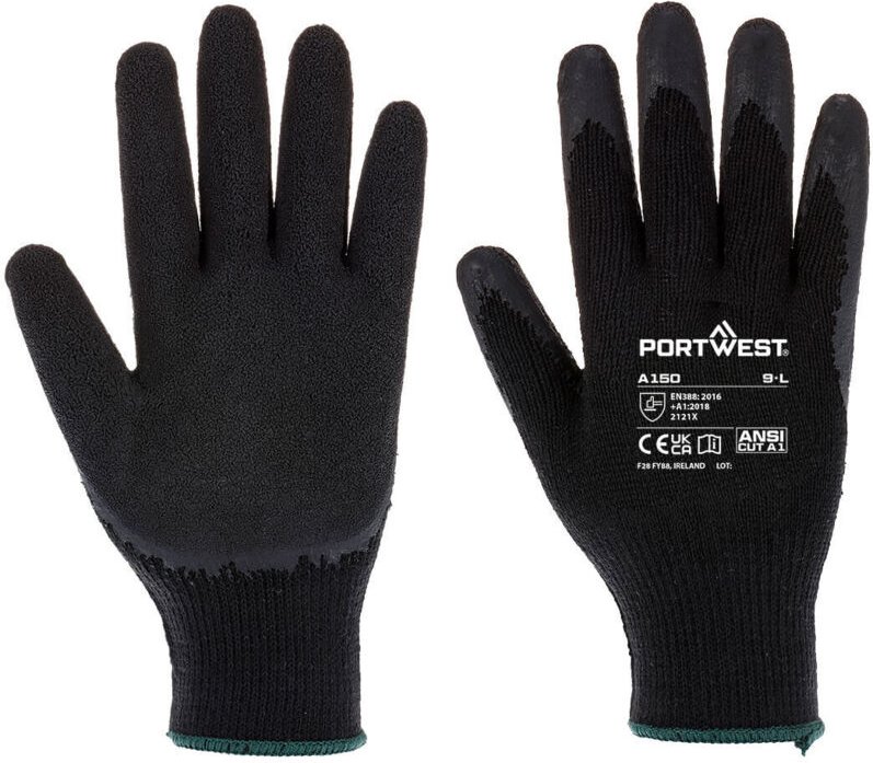Thumbnail - Gestrickte Handschuhe mit klassischer schwarzer Latex-Beschichtung XL - Größe 10