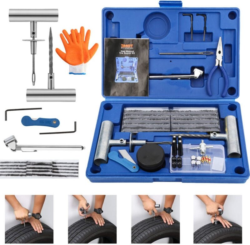 SWANEW Reifenreparatur Set 73 tlg Werkzeug Motorrad Auto Reifen Lastwagen Pannenset