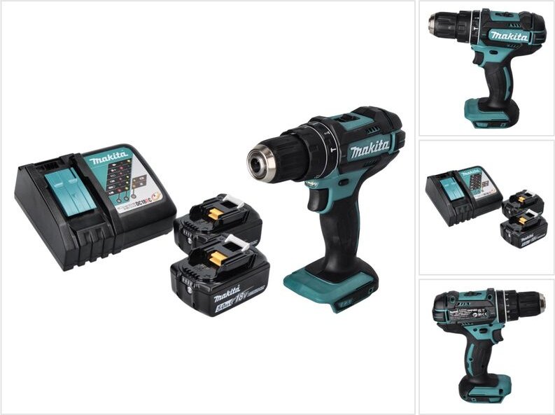 Makita DHP 482 RT Akku Schlagbohrschrauber 18 V 62 Nm + 2x Akku 5,0 Ah + Ladegerät