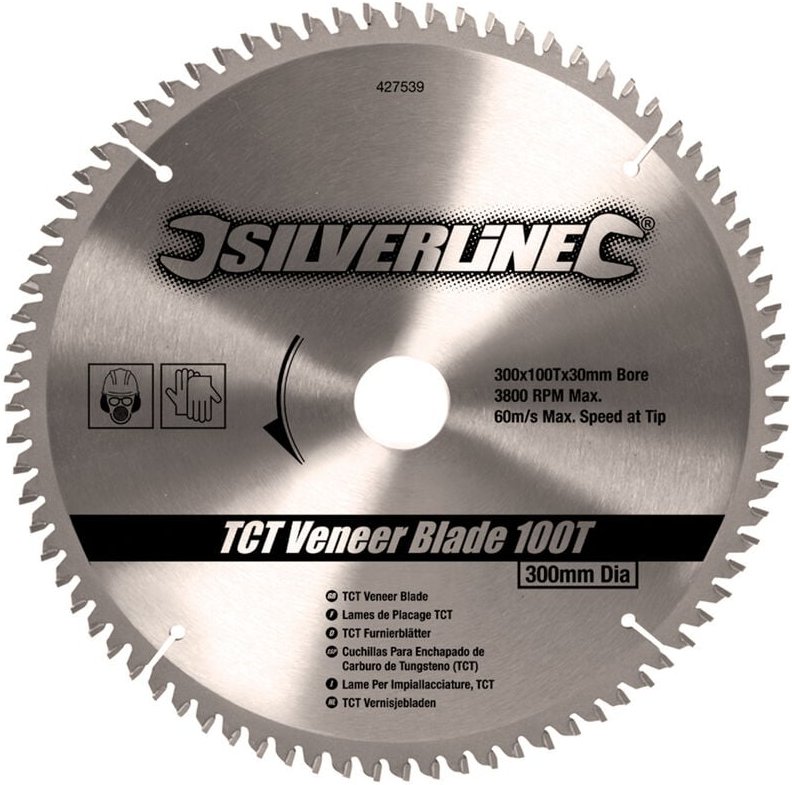 Silverline - Hartmetall Furniersägeblatt 100 Zähne 300 x 30 mm inkl. Reduzierringe 16, 20 und 25 mm