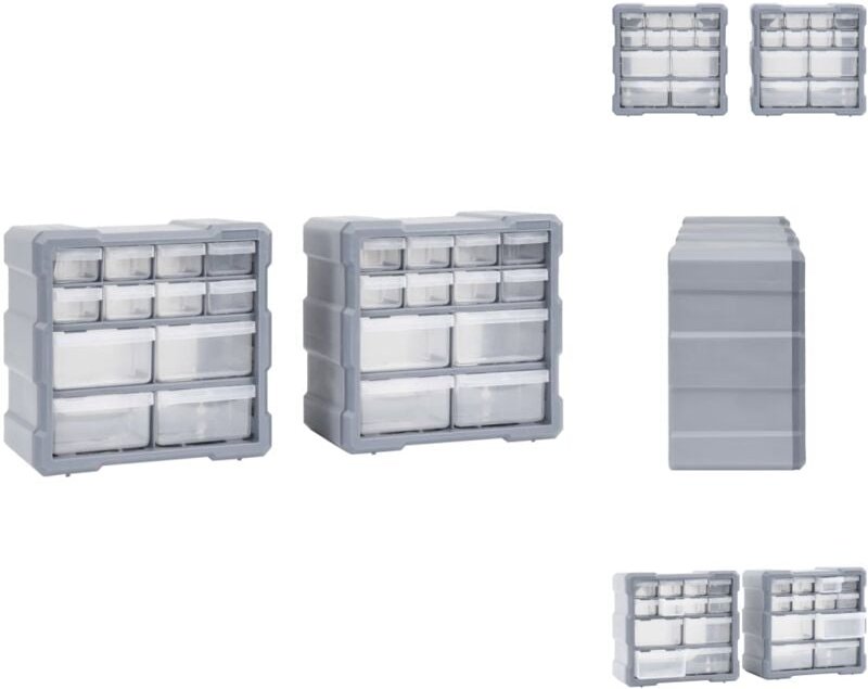Werkzeugkästen - Living Multi-Schubladen-Organizer 2 Stk. 12 Schubladen 26,5x16x26 cm - Grau