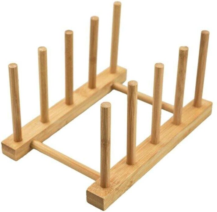 Küchengeschirrständer aus Bambusholz für Schneidebrett, Abtropfgestell, Geschirr-Organizer, Tasse, Topfdeckel (4 Fächer)