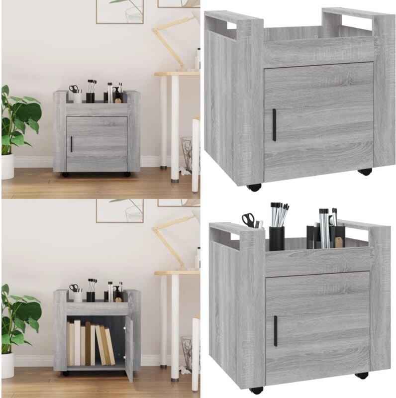 Bürowagen Grau Sonoma 60x45x60 cm Holzwerkstoff - Bürowagen - Schreibtisch-Wagen - Home & Living - Grau