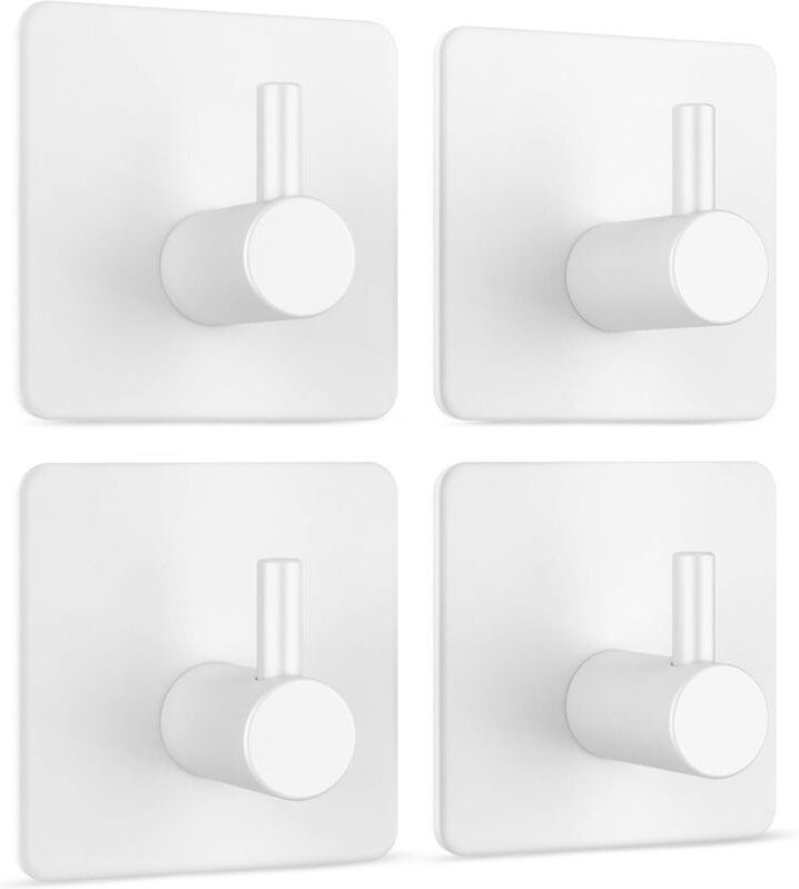 Selbstklebende Wandhaken ohne Bohren, 4er-Set in Weiß – wasserabweisende Wandhaken aus Edelstahl – bis zu 8 kg – Handtuc...