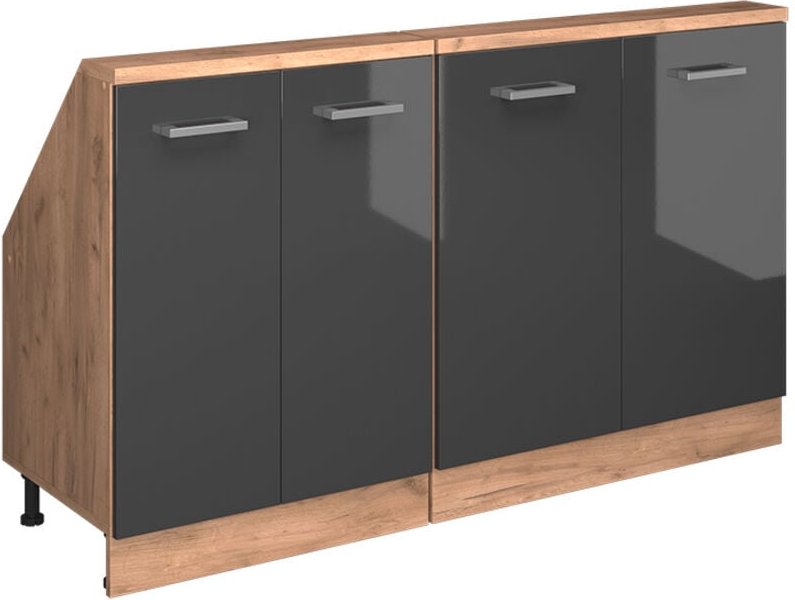 Dachschrägenschrank-Set Rion, Anthrazit Hochglanz/Goldkraft Eiche, 2er Set, Vicco