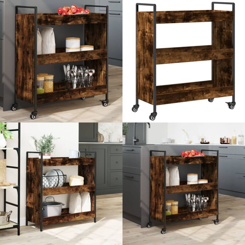 Küchenwagen Räuchereiche 70x30x82 cm Holzwerkstoff - Küchenwagen - Holzwerkstoff - Kücheninsel - Retro Küchentisch - Ess...