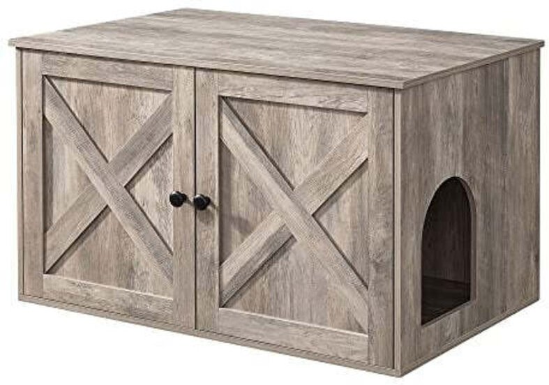 Rustikale katzentoilette mit schicken scheunenturen und privatsphare