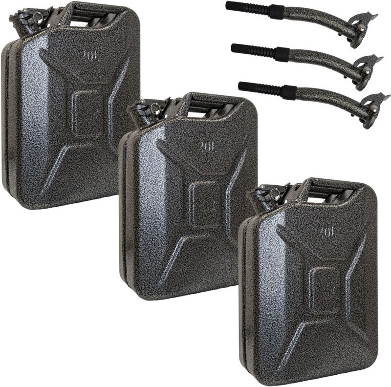 Trutzholm ® - 3x Metallkanister Snakeoptik 20 Liter inkl. Ausgießer + Halter schwarz/silber Kraftstoffkanister Benzin Di...
