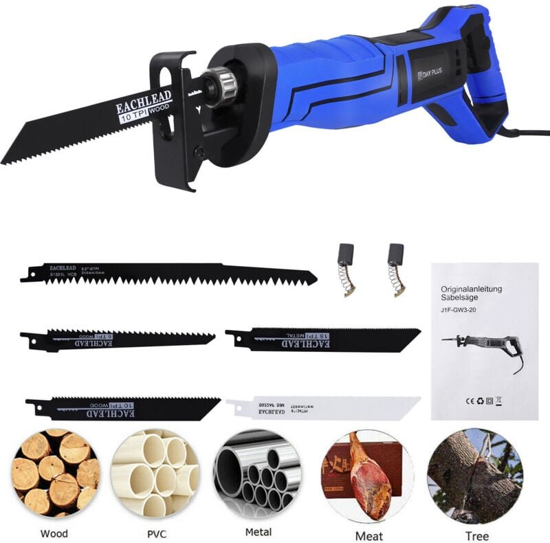 Dayplus - Elektro Säbelsäge Tigersäge elektrischer Fuchsschwanz Reciprosäge + 5 Sägeblätte