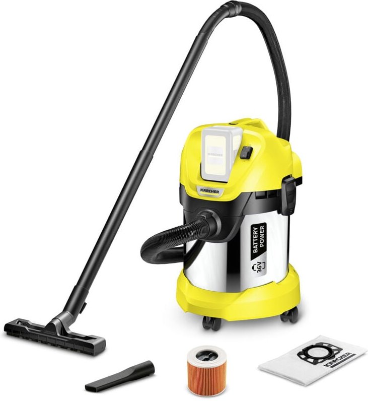 Nass-/Trockensauger KÄRCHER WD 3 Battery Premium: Kabelloser Sauger mit 17 l Edelstahlbehälter, Kartuschenfilter & abneh...