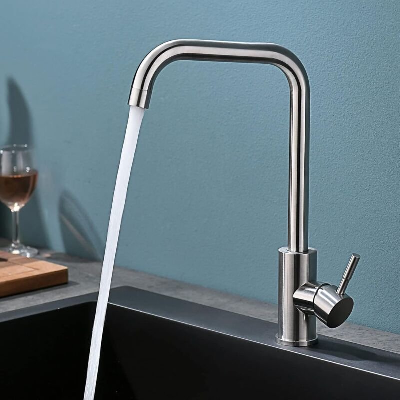 Küchenarmatur, 360° drehbare Küchenmischbatterie, Einhebel-Küchenarmatur, Edelstahl, Armatur mit PEX-Schlauch, kann Kalt...