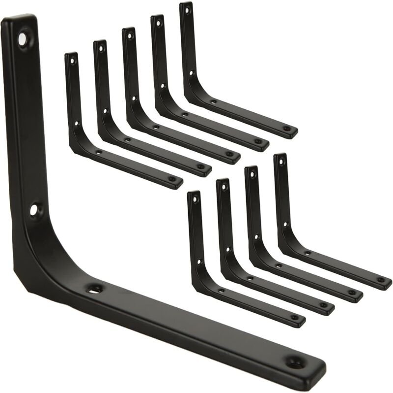10 Stück schwarze Wandregalhalterungen, Metallhalterungen 150 mm x 125 mm, robuste Wandregalhalterungen
