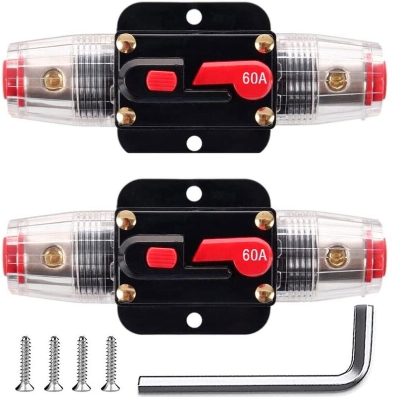 Thumbnail - 2 STÜCKE 60A Inline-Leistungsschalter-Rücksetzsicherung, 12V-24V DC 60A Rücksetzsicherungshalter mit manueller Rücksetzu...