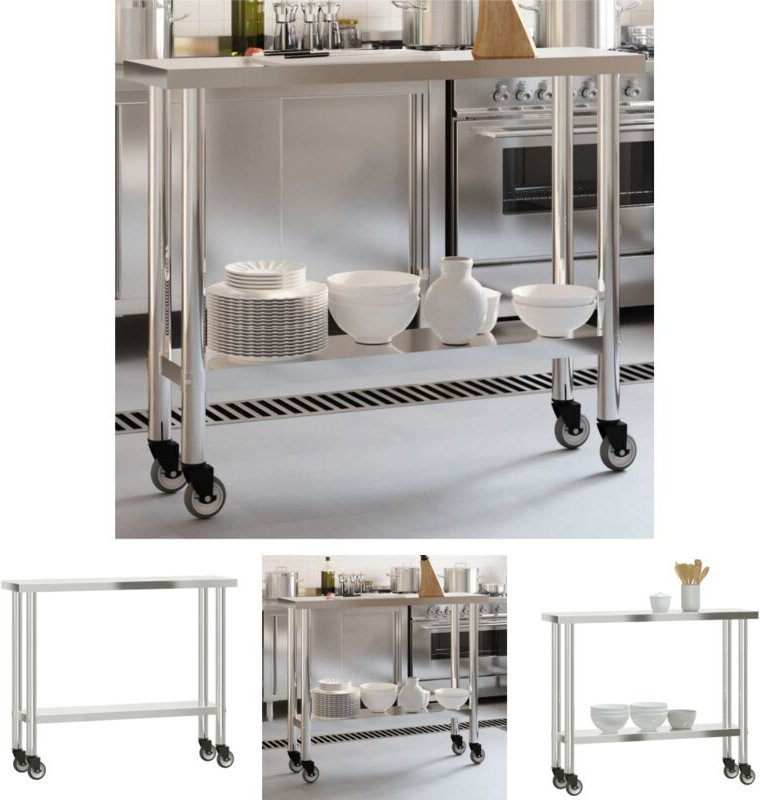 The Living Store - Küchen-Arbeitstisch mit Rollen 110x30x85 cm Edelstahl - Gastronomie