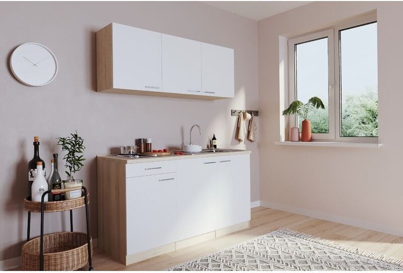 Küche Miniküche Single Eiche Weiß ohne Kühlschrank Luis 150 cm Respekta