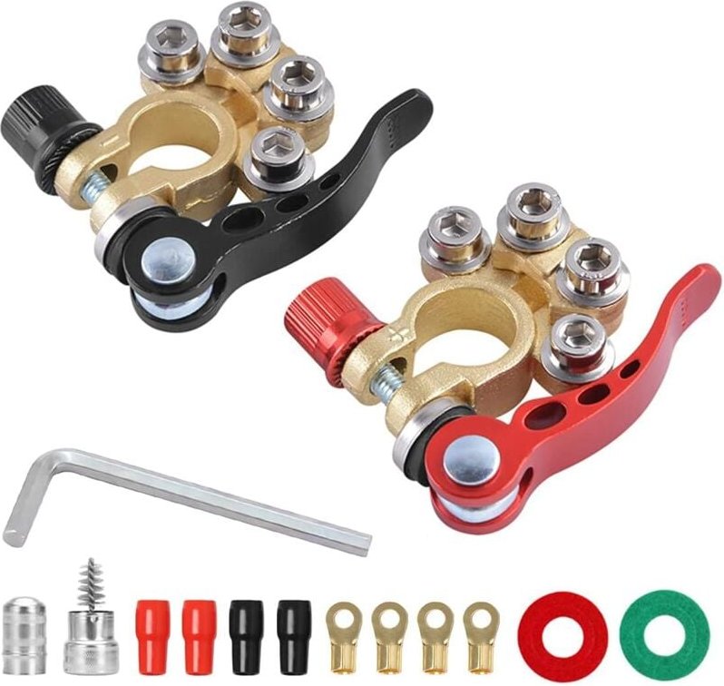 Autobatterieklemmenanschluss, 2 Stück 4-Wege-Schnelltrennklemmen für Autobatterien für SAE/JIS-Klemmen Typ a, kompatibel...