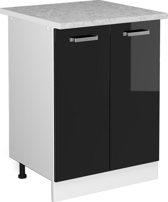 Vicco - Unterschrank R-Line, Schwarz Hochglanz, 60 cm mit Türen, mit Arbeitsplatte