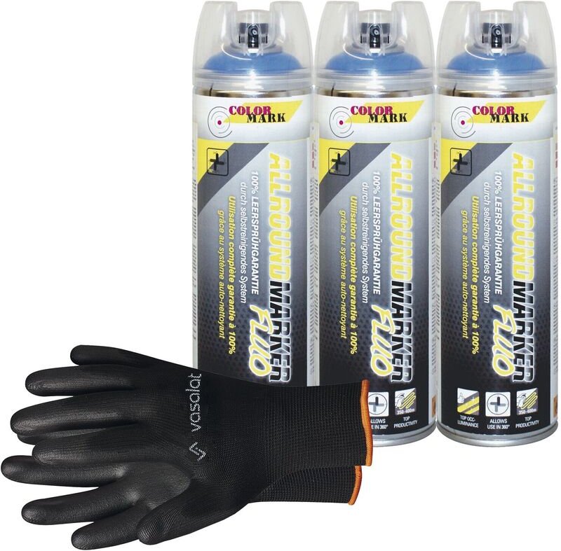 Vasalat - Dupli-Color Markierungsspray mit 360 Grad Ventil Set - Markierspray Neon blau für professionelle Markierungen,...