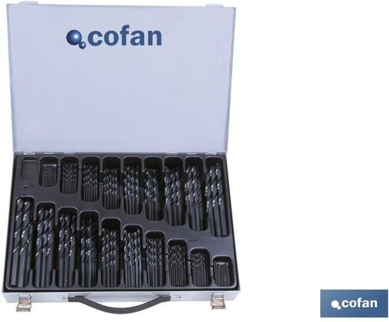 Koffer mit 250 Kobalt-Metallbohrern HSS-Co DIN388-118º (Ø1-10 mm.) COFAN 04010973