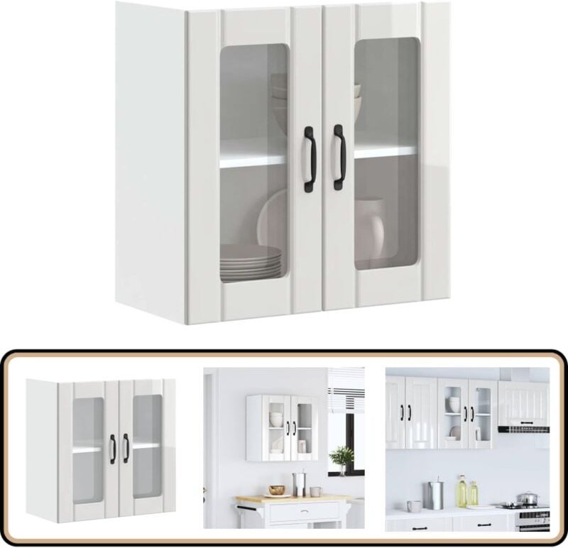 Küchen-Hängeschrank mit Glastür Hochglanz-Weiß Holzwerkstoff - Vidaxl