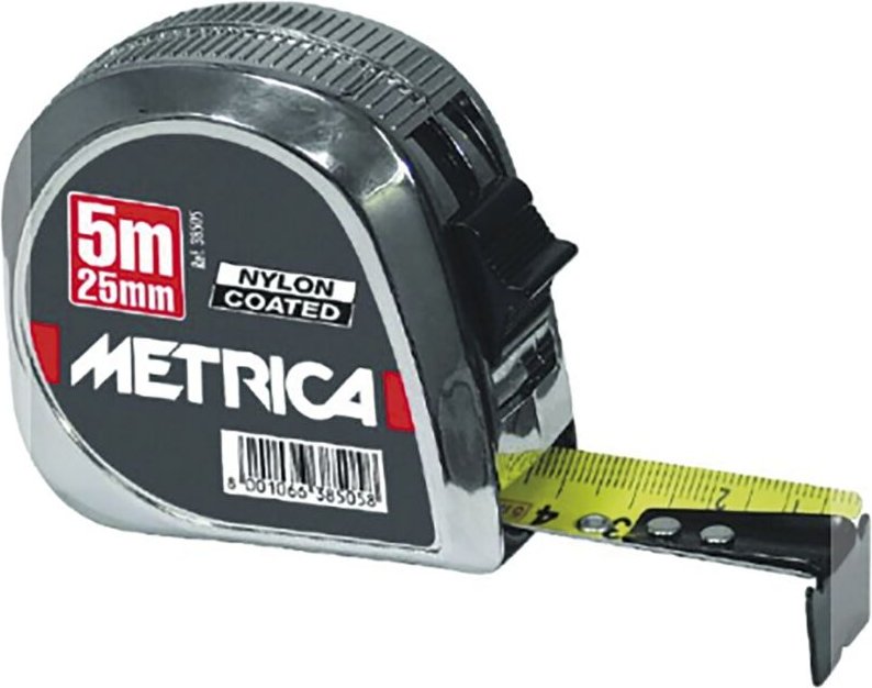 Metrica - Rollmeter 8m mit Clip und EG-Prüfzeichen ii - automatisches Maßband mit Stoßdämpfung und Nylonüberzug