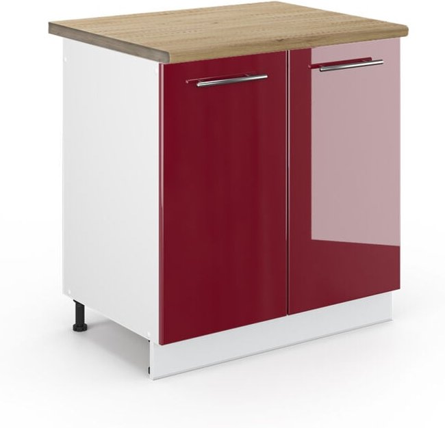 Vicco - Spülenunterschrank Fame-Line, Bordeaux Hochglanz, 80 cm , ap Eiche