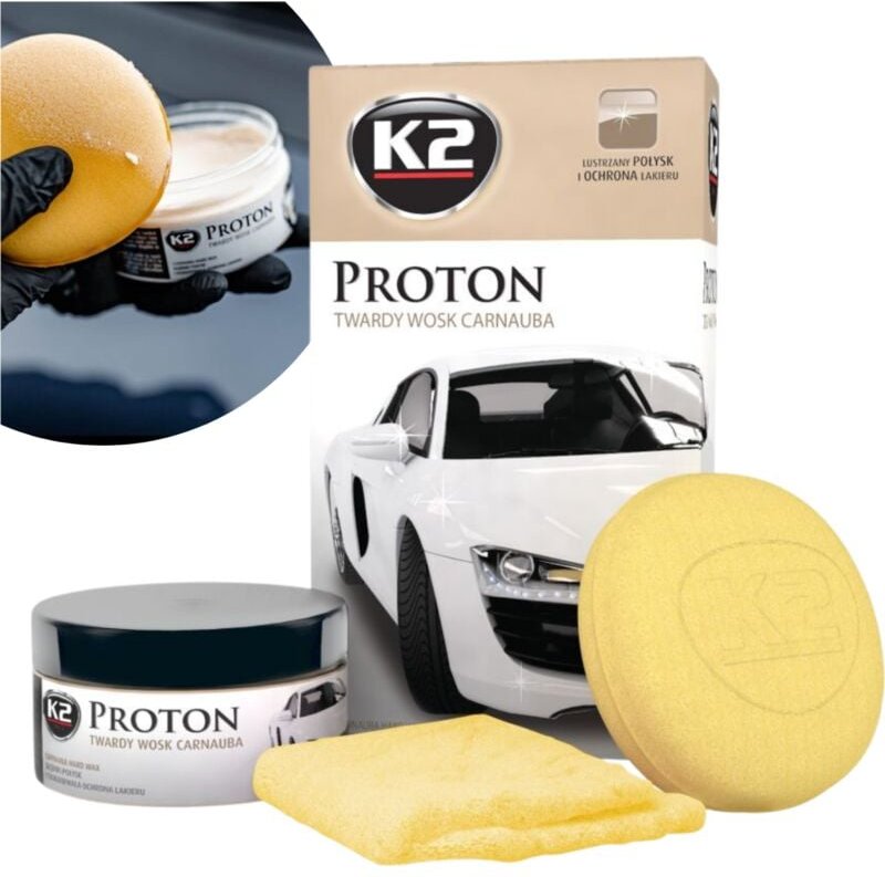K2 PROTON Hartes Carnaubawachs für Lackschutz mit Mikrofaser und Applikator