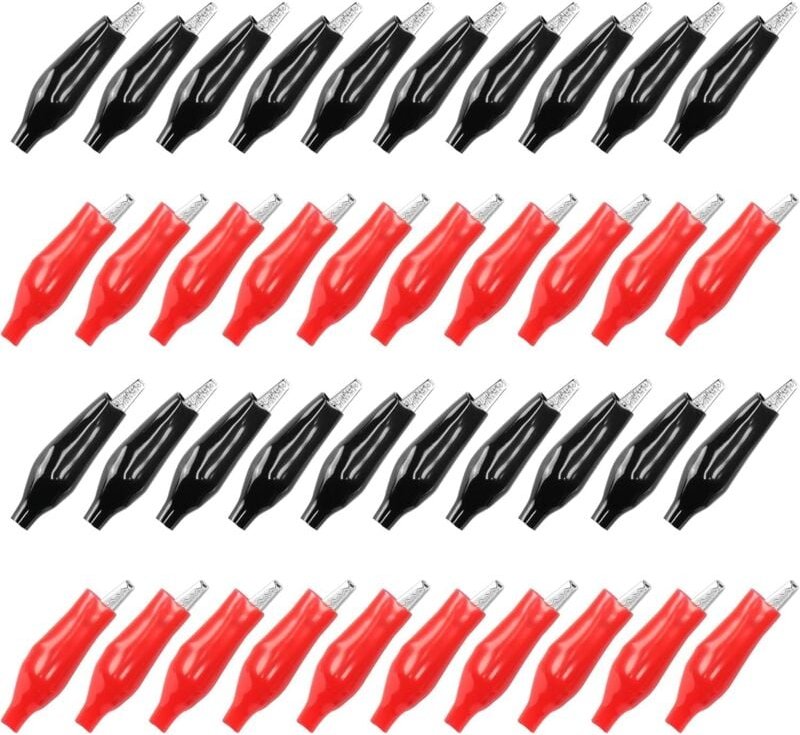 Bluedeer - Kupfer Krokodilklemmen 44mm Rot 10 Schwarz 10 Elektrische Prüfklemmen mit Schutzisolierung Copper Alligator E...