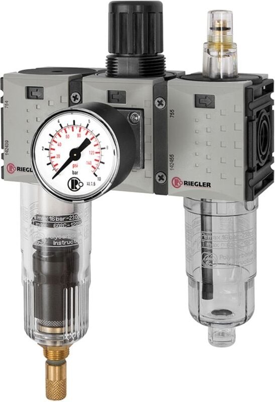 Wartungseinheit 3-tlg. »FUTURA-mini«, PC-Beh., Stand.mano, G1/4, 0,5-10, va-nc - Riegler