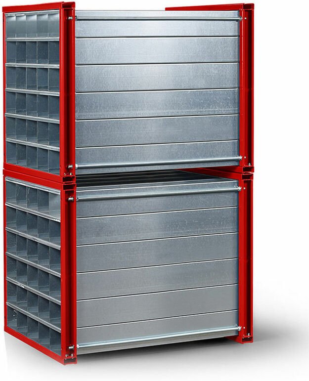 RR Industrietechnik Wabenregal RWR-25/1 1000x1000x1000mm mit 25 Fächern RAL 3000 Feuerrot