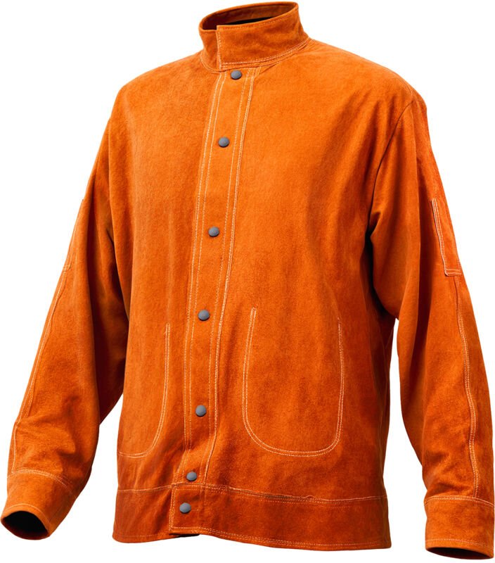 Leder-Schweißerjacke, flammhemmender Schweißmantel aus Rindsleder, wasserdichte, hitzebeständige Sicherheitsjacke mit 4 ...
